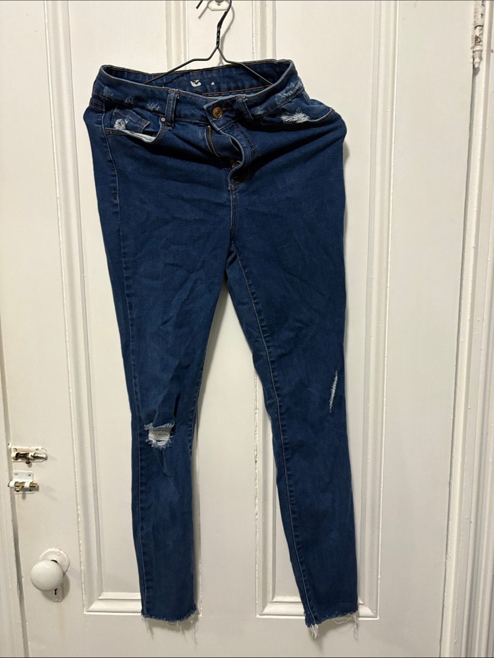 Stretch Skinny Distressed Dark Blue Women's Jeans